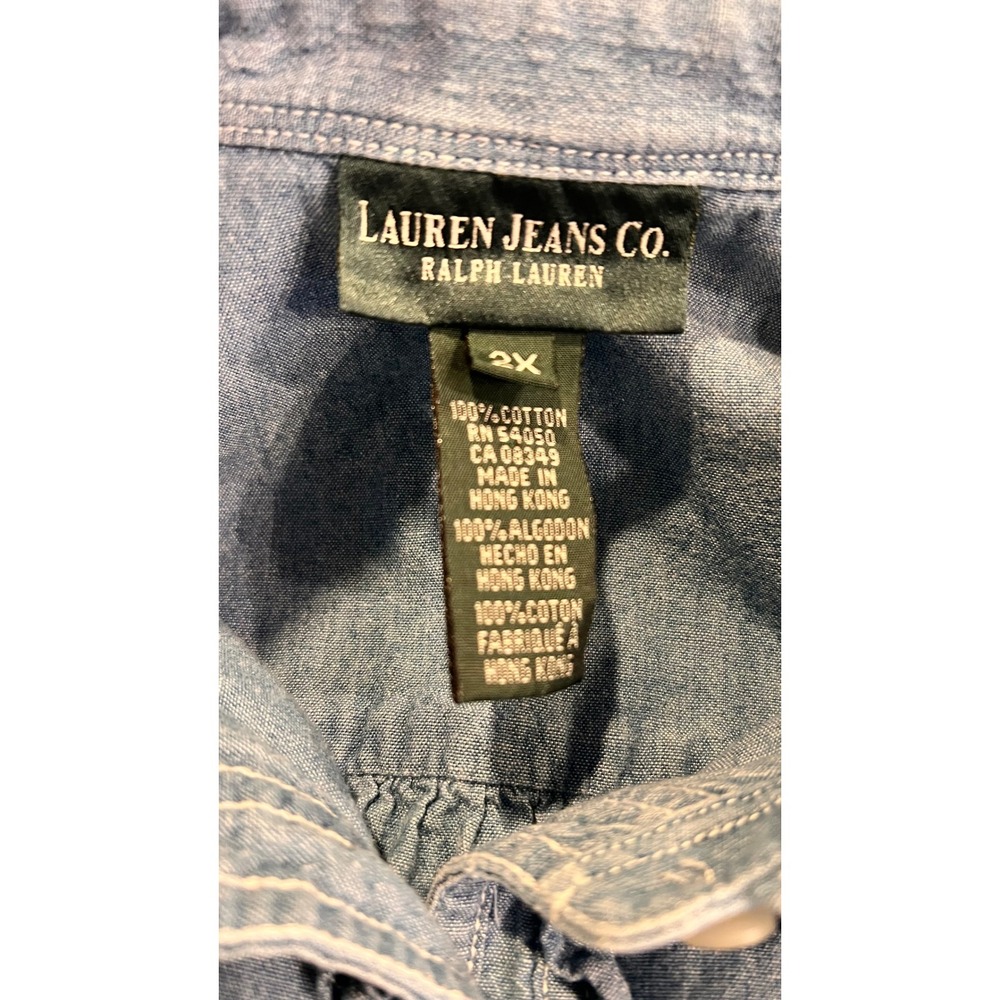 Lauren Ralph Lauren Denim Ruffle Shirt Womens 2X Blue Cotton Long Sleeve Blouse - Picture 5 of 13